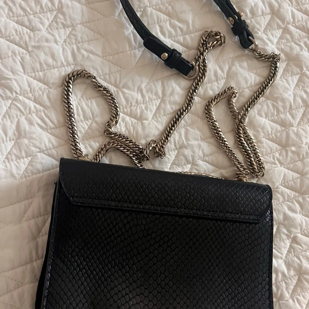 LK Bennett Kay Shoulder Bag - Black Snake with Metal strap & accents - Picture 3 of 4